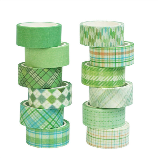 Plaid Washi Tape 15mm*30m 12 Rolls [Green]
