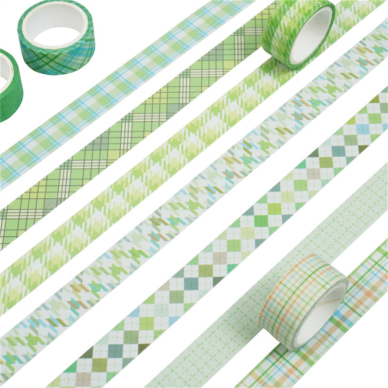 Plaid Washi Tape 15mm*30m 12 Rolls [Green]