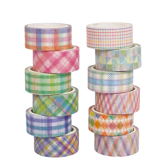 Plaid Washi Tape 15mm*30m 12 Rolls [Multi-colored]
