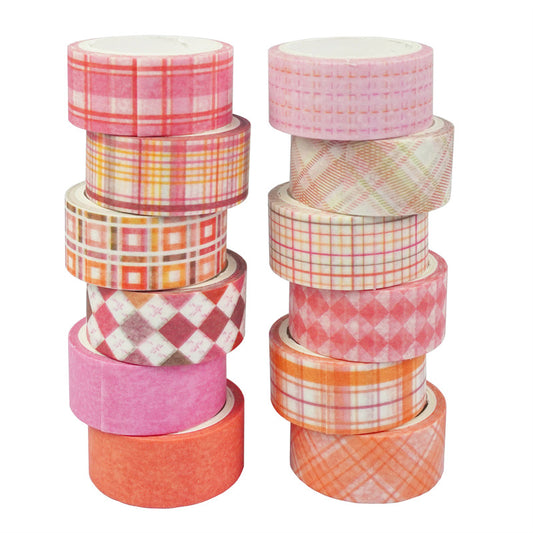 Plaid Washi Tape 15mm*30m 12 Rolls [Pink]