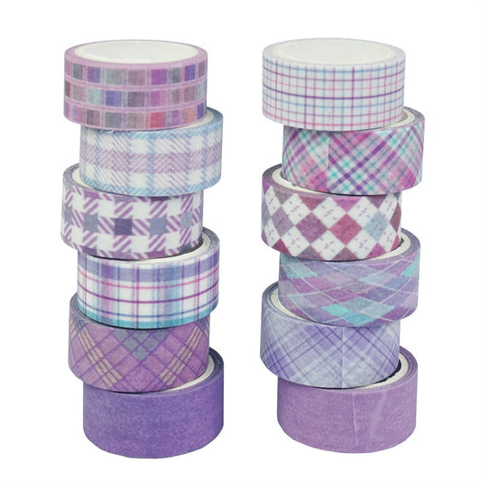 Plaid Washi Tape 15mm*30m 12 Rolls [Purple]