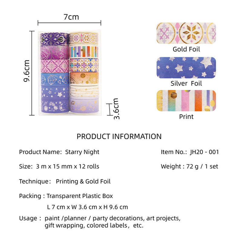 Plaid Washi Tape 15mm*30m 12 Rolls [Starry Night]