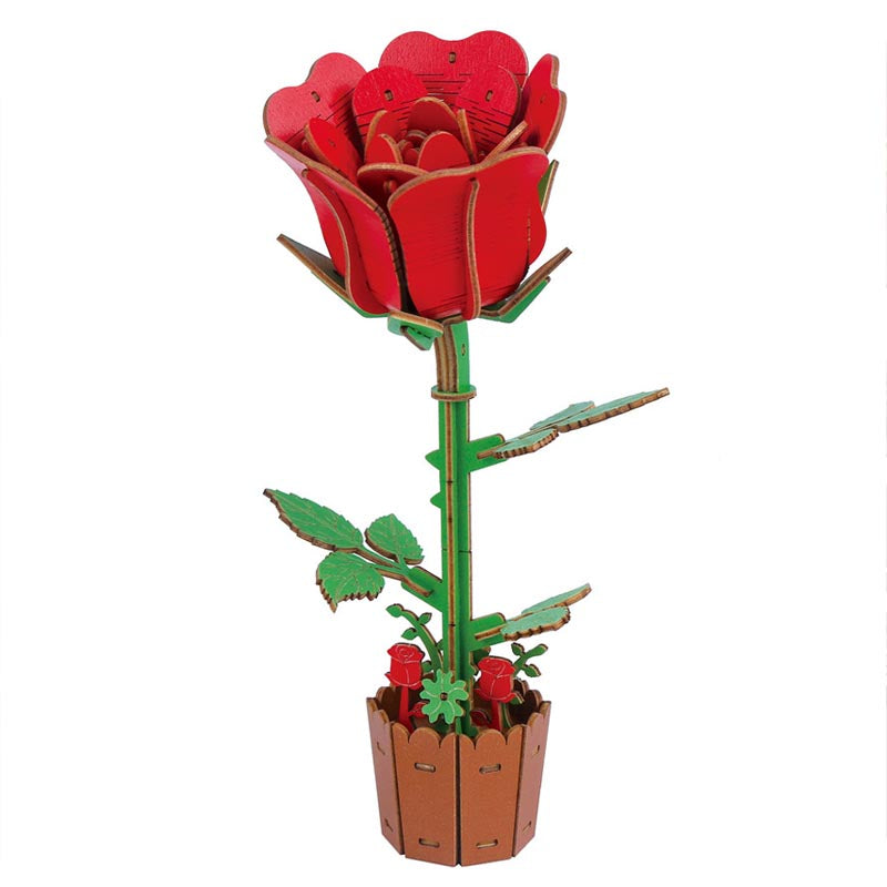 Rose 3D Flower Wooden Puzzles DIY Laser-Precise Wooden Flowers Model Kit