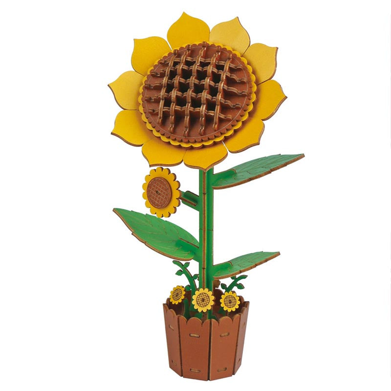 Sunflower 3D Flower Wooden Puzzles DIY Laser-Precise Wooden Flowers Model Kit