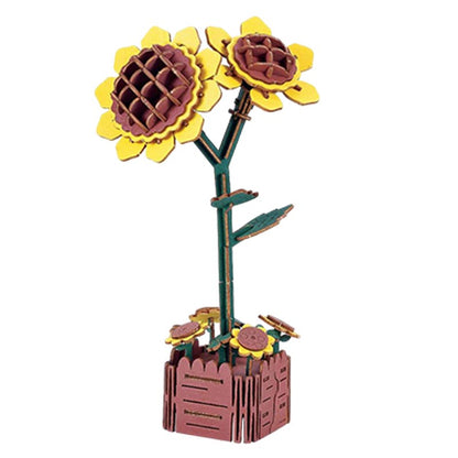 Sunflower 3D Flower Wooden Puzzles DIY Laser-Precise Wooden Flowers Model Kit