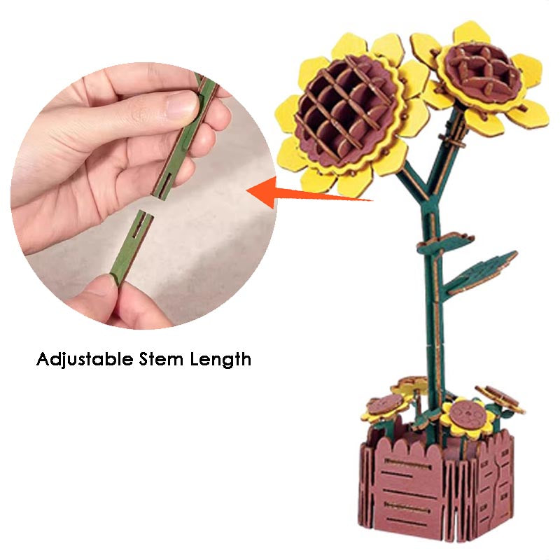 Sunflower 3D Flower Wooden Puzzles DIY Laser-Precise Wooden Flowers Model Kit