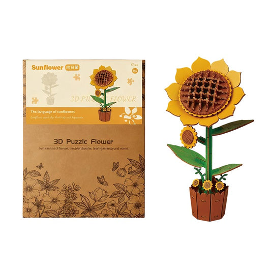Sunflower 3D Flower Wooden Puzzles DIY Laser-Precise Wooden Flowers Model Kit