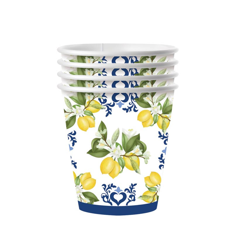 Blue and White Porcelain Lemon 9oz Cup 50Pcs