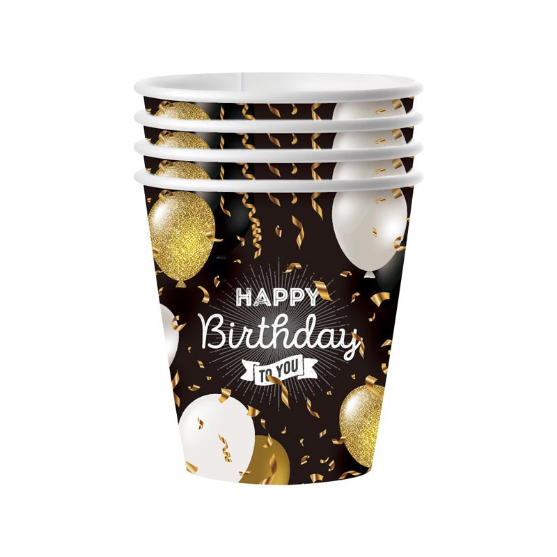 Black and Gold Happy Birthday 9oz Cup 50Pcs