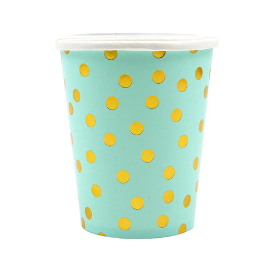 Tiffany Blue and Golden Dots 9oz Cup 50Pcs