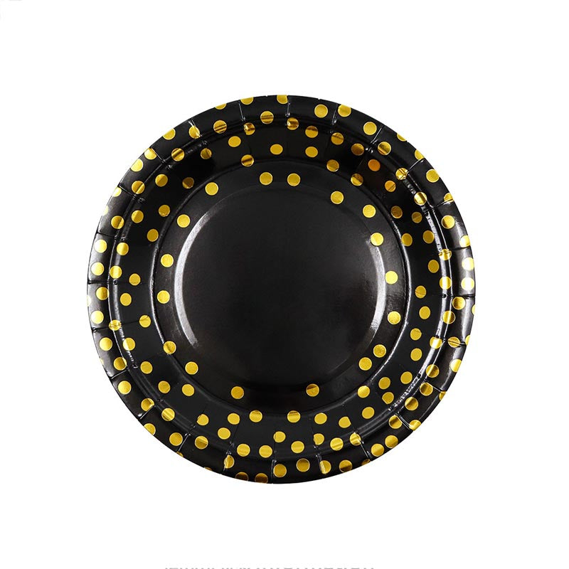 Black and Golden Dots 7"/ 9" Paper Plates 50Pcs / 30Sets