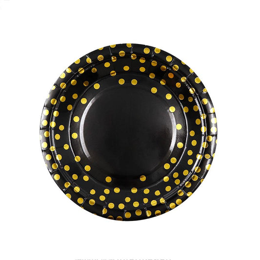 Black and Golden Dots 7"/ 9" Paper Plates 50Pcs / 30Sets