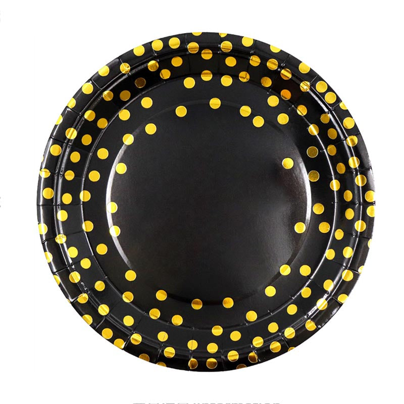 Black and Golden Dots 7"/ 9" Paper Plates 50Pcs / 30Sets