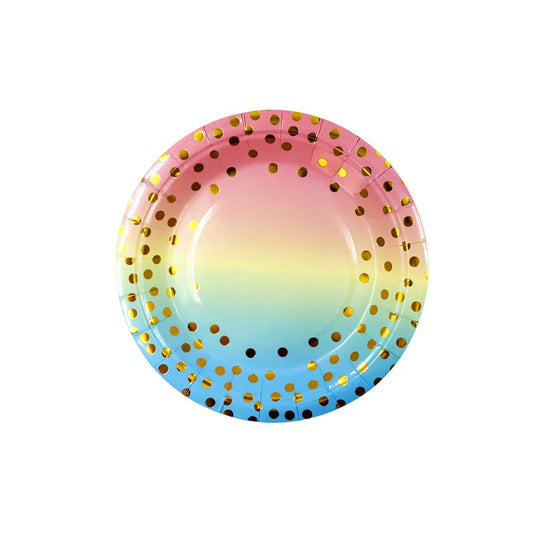 Rainbow Color and Golden Dots 7"/ 9" Paper Plates 50Pcs / 30Sets
