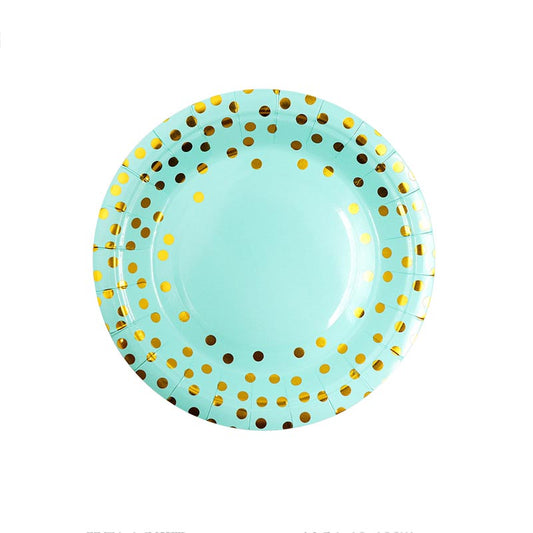 Tiffany Blue and Golden Dots 7"/ 9" Paper Plates 50Pcs / 30Sets