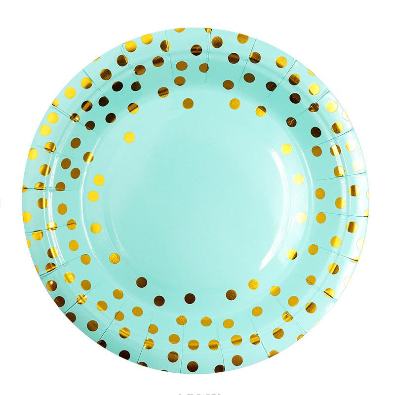 Tiffany Blue and Golden Dots 7"/ 9" Paper Plates 50Pcs / 30Sets