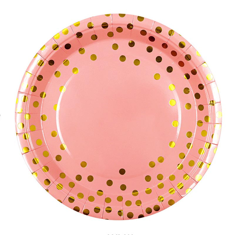 Pink and Golden Dots 7"/ 9" Paper Plates 50Pcs / 30Sets