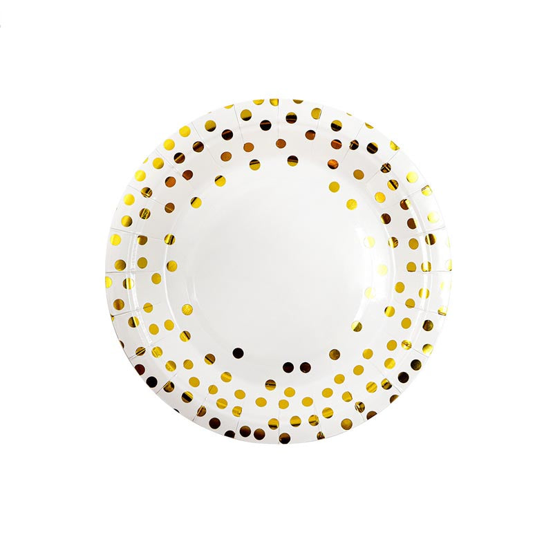 White and Golden Dots 7"/ 9" Paper Plates 50Pcs / 30Sets
