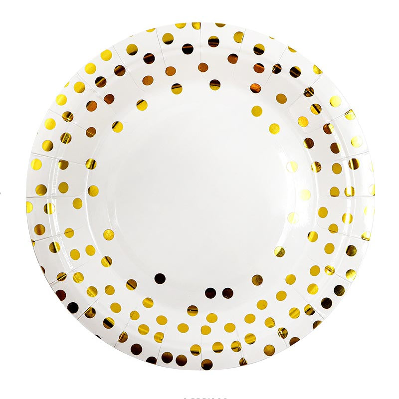 White and Golden Dots 7"/ 9" Paper Plates 50Pcs / 30Sets