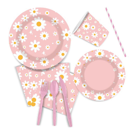 Pink Daisy Flowers Set for 20 Guests