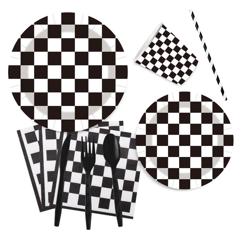 Checkered Black and White Set for 10 Guests