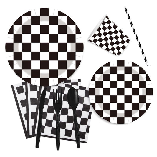 Checkered Black and White Set for 10 Guests