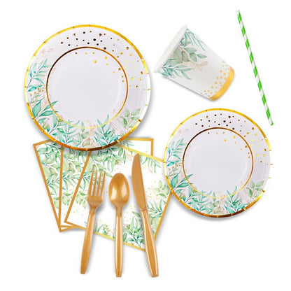 Green Leaf Pattern Set for 10 Guests