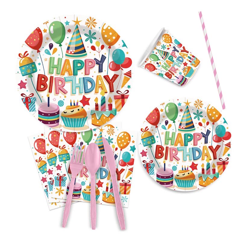 Colorful Happy Birthday Set for 10 Guests