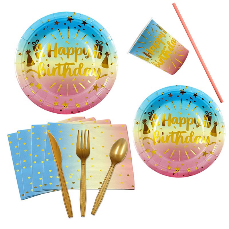 Happy Birthday Rainbow Color Set for 10 Guests