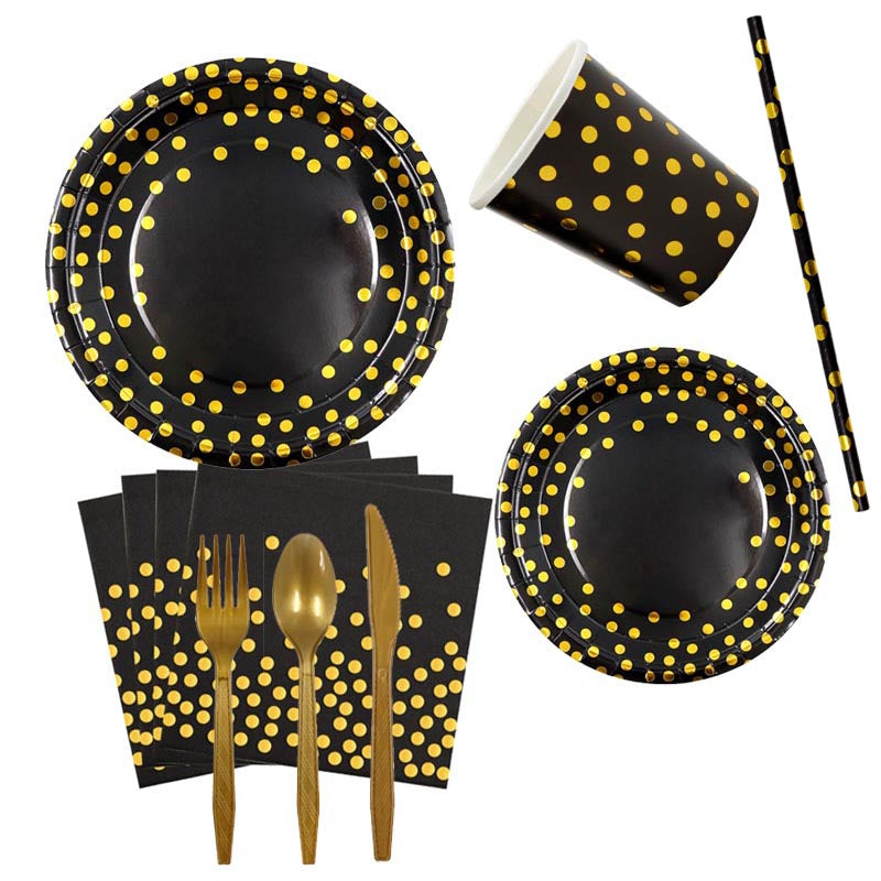 Black and Golden Dots Set for 10 Guests