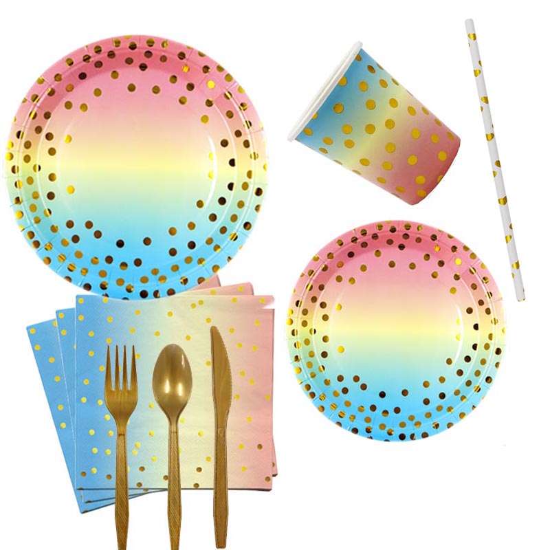 Rainbow Color and Golden Dots Set for 10 Guests