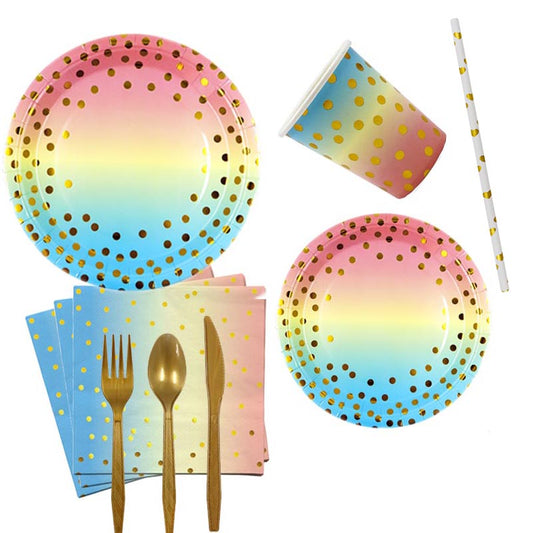Rainbow Color and Golden Dots Set for 10 Guests