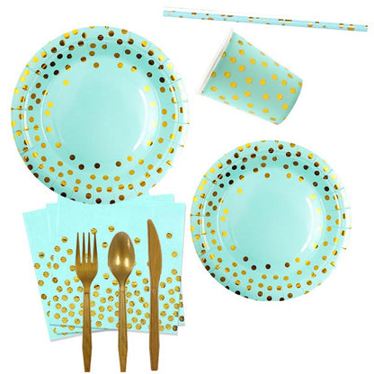 Tiffany Blue and Golden Dots Set for 10 Guests