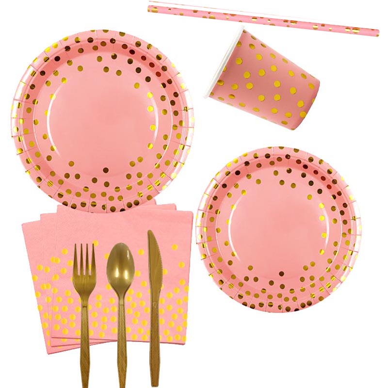 Pink and Golden Dots Set for 10 Guests