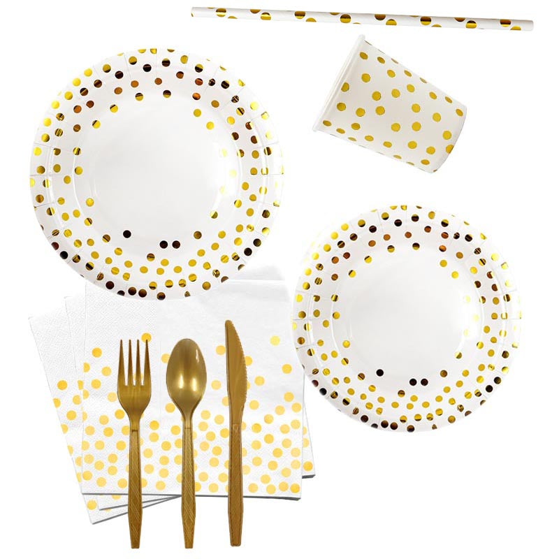 White and Golden Dots Set for 10 Guests