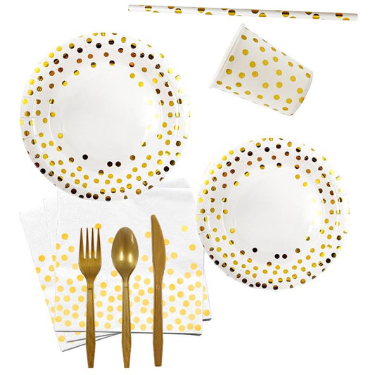White and Golden Dots Set for 10 Guests