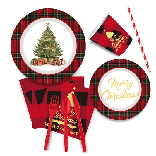 Christmas Tree Red Party Set for 10 Guests
