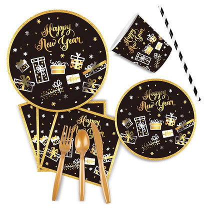 Black and Gold Happy New Year Set for 10 Guests