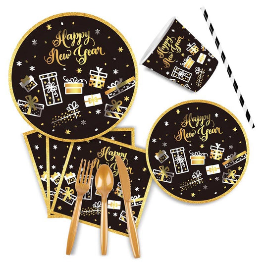 Black and Gold Happy New Year Set for 10 Guests
