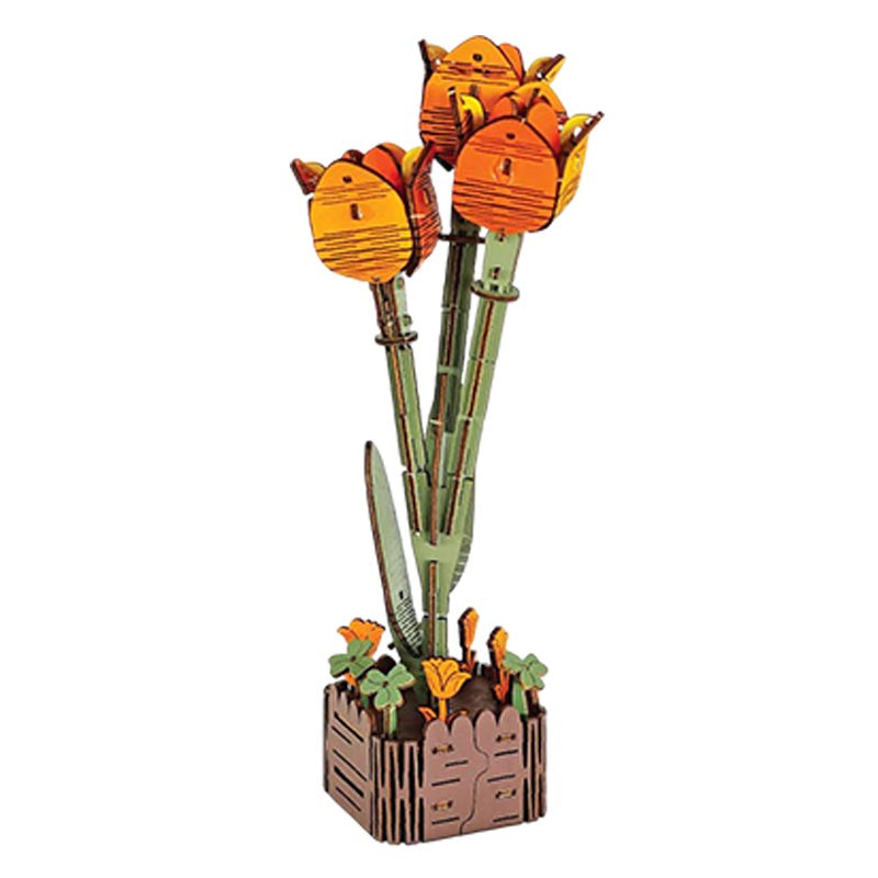 Tulip 3D Flower Wooden Puzzles DIY Laser-Precise Wooden Flowers Model Kit