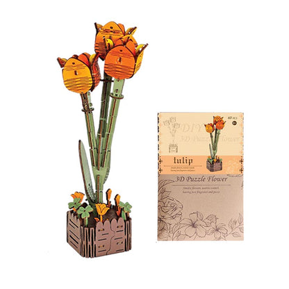 Tulip 3D Flower Wooden Puzzles DIY Laser-Precise Wooden Flowers Model Kit