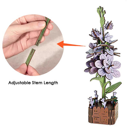 Violet 3D Flower Wooden Puzzles DIY Laser-Precise Wooden Flowers Model Kit