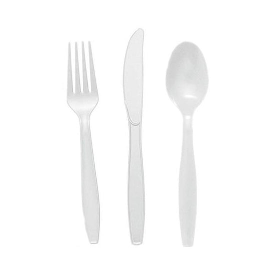 Reusable Plastic Cutlery 50Pcs  WHITE
