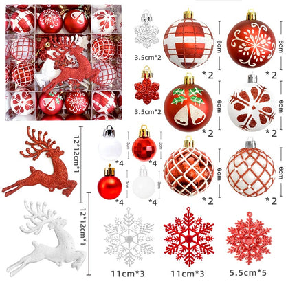 Christmas Balls Ornament with Christmas Reindeer Set 45Pcs