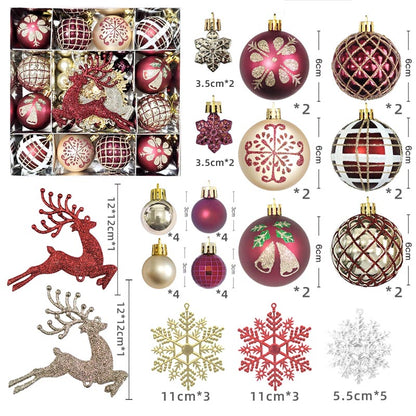 Christmas Balls Ornament with Christmas Reindeer Set 45Pcs
