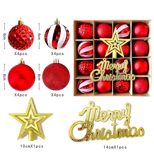 Christmas Balls Ornament with Merry Christmas Hanging Set 18Pcs