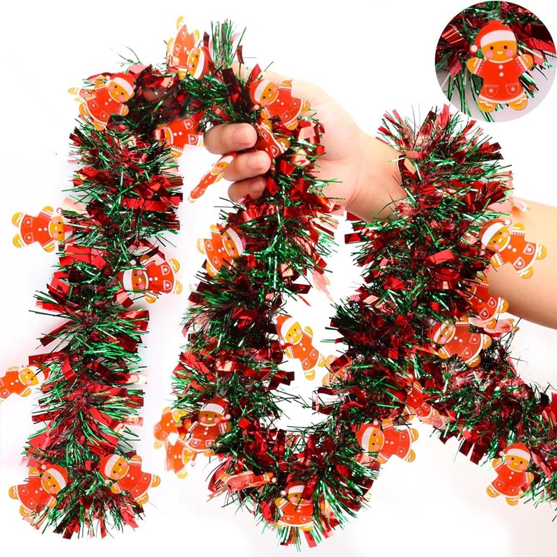 Christmas Metallic Tinsel Garland Santa Claus /Snowman /Christmas Sock /Gingerbread Man