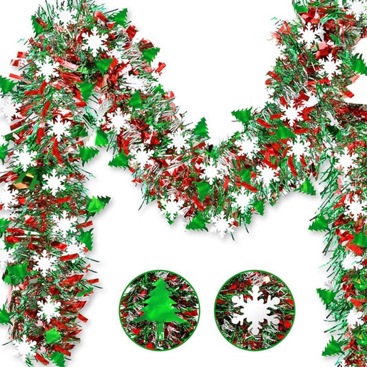 Christmas Metallic Tinsel Garland Snowflake and Christmas Tree Thickened 5 Layers 6m/12m