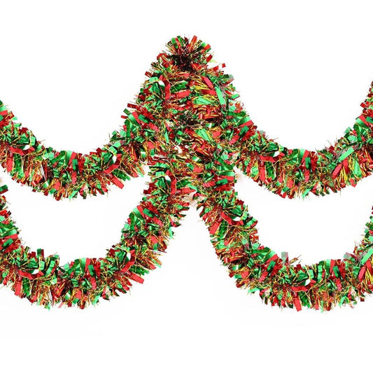 Christmas Metallic Tinsel Garland Gold-Green-Red Thickened 5 Layers 6m/12m