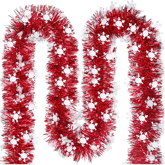 Red Christmas Metallic Tinsel Garland Snowflake Thickened 5 Layers 6m/12m
